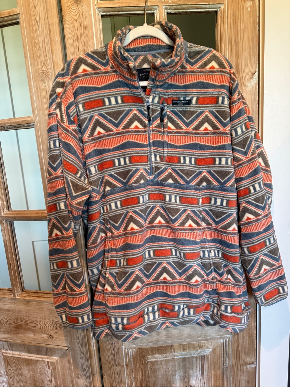 Southern Marsh Santiago Men's Geo-Pattern Zip Pullover - Orange Gray Cream